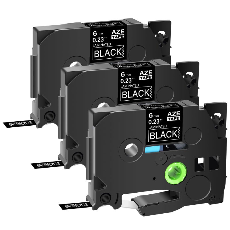 GREENCYCLE 3 Pack Compatible for Brother AZE 315 TZe-315 TZ315 Laminated Tze Tz Tape White on Black 6mm (1/4"") Width 8m (26.2ft) Length for Ptouch PT2430PC 1890C PT-D210 300BT PT-1010 PTH100 D200 - Image 1